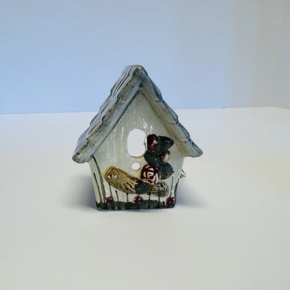 Crazy Mountain Ceramic Birdhouse Tea Light Candle Holders Set of 2 NWT‎